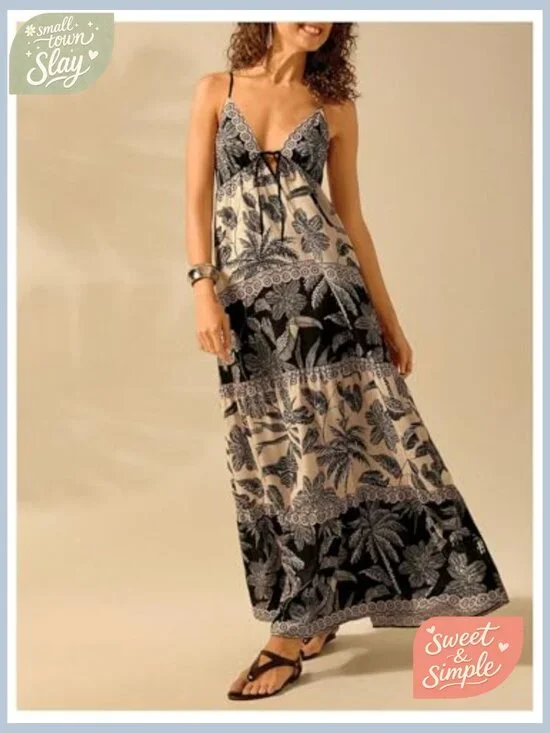 Summer Maxi Sundress Tiered Ruffle Hem Spaghetti Strap Boho Dress - Picture 5 of 6